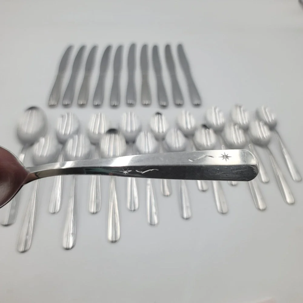 28pc Imperial International Star Time Stainless Flatware Set Atomic Starburst